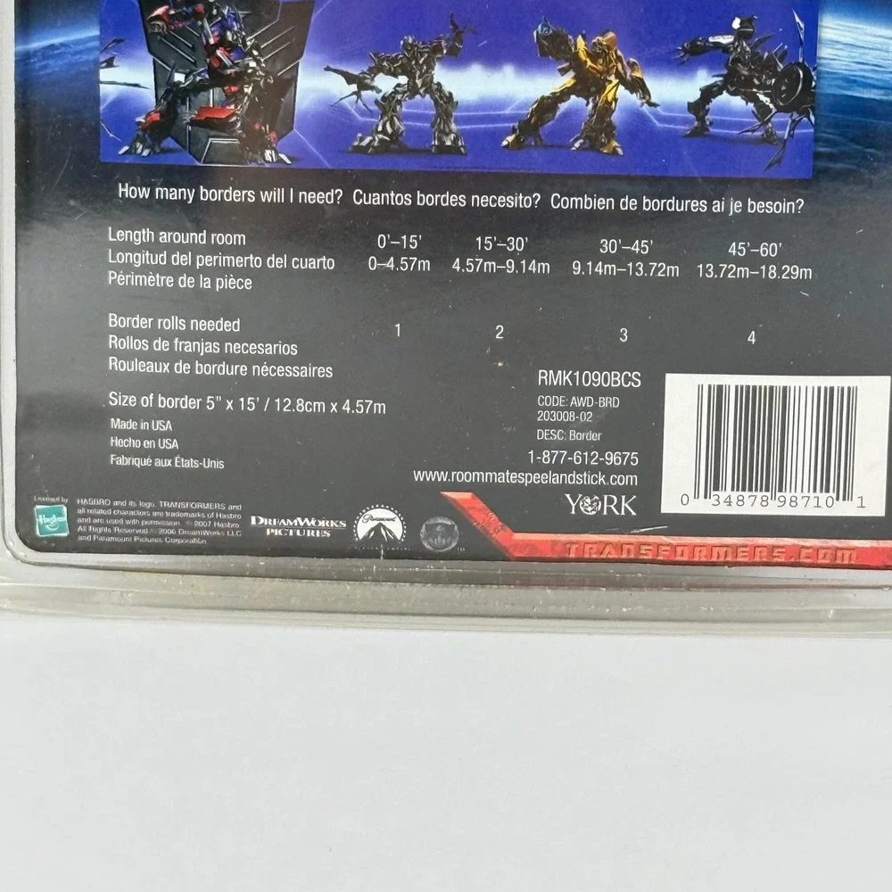 VTG Transformers Peel & Stick Wall Border Kids Room 15ft Blue NEW 2007 Movie